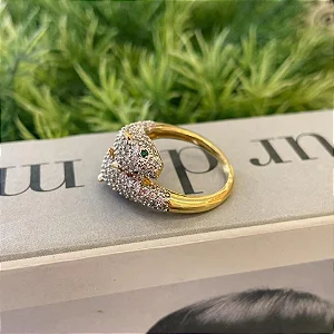 Anel Puma Cravejado Folheado a ouro 18K