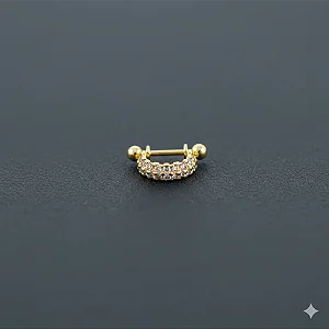Piercing 2 em 1 Meia Argola 1 Fio com Zircônias Redondas Folheado a Ouro 18k