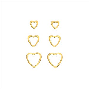 Triozinho Coração Vazado Folheado a Ouro 18k