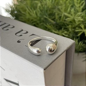 Anel Aberto Liso Pontas Esféricas Folheado a prata 925