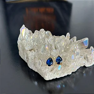 Brinco Gota Safira Zirconia Galeria Folheado a ouro 18K