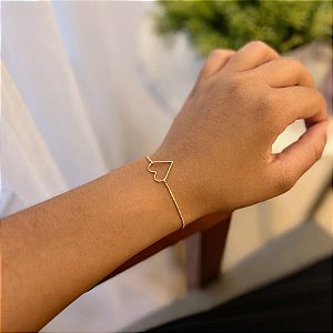 Pulseira Veneziano Coração Vazado Folheado a ouro 18K
