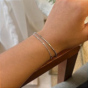 Pulseira Dupla Bolinhas e Corações Steel