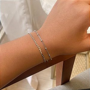 Pulseira Dupla Bolinhas Veneziana e Bolinha Achatada Steel