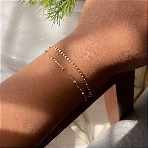 Pulseira Dupla Bolinhas Veneziana e Bolinha Achatada Folheado a ouro 18K
