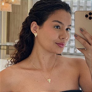 Colar Coração Liso Alongado Folheado a ouro 18K