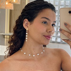 Colar Choker Pérolas Redondas Organicas Folheado a ouro 18K