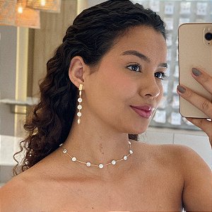 Colar Choker Pérolas Redondas Organicas Folheado a ouro 18K