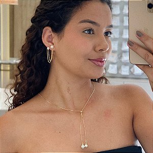 Colar Gravatinha Pérolas Folheado a ouro 18K