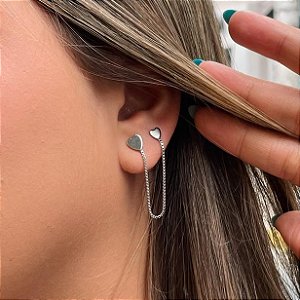 Brinco Veneziano Coração Duplo Liso Steel