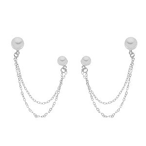 Brinco Pérola Dupla Correntinha Steel