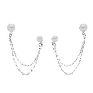 Brinco Pérola Dupla Correntinha Steel