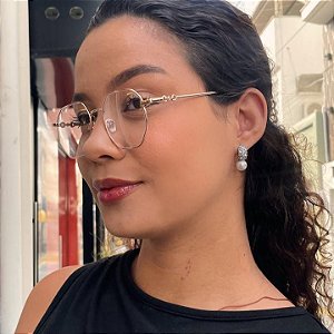 Brinco Pendente Cravejado e Pérola Steel