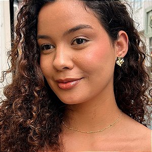 Brinco Coração Orgânico Achatado Folheado a ouro 18K