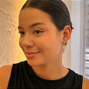 Brinco Argola Pingente Redondo Trabalhado Folheado a ouro 18K