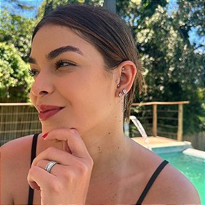 Earline Dois Furos Zircônia Retangular Cristal Steel