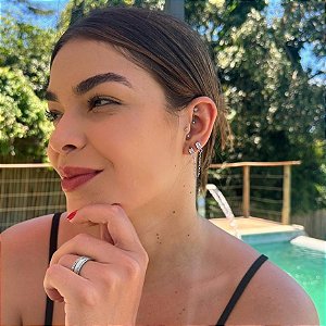 Earline Dois Furos Zircônia Retangular Cristal Steel