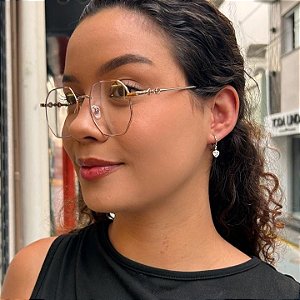 Brinco de Argola Pingente Coração Cristal Steel