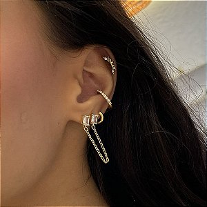 Earline Dois Furos Zircônia Retangular Cristal Folheado a ouro 18K