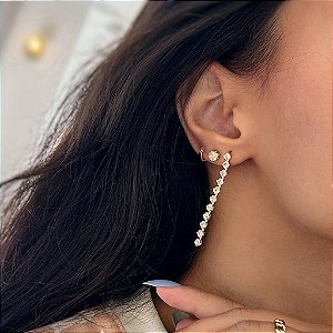 Brinco Cascata Zircônia Cristal Folheado a ouro 18K