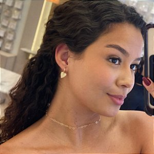 Brinco Argola Pingente Coração Desenhado Chapa Lisa Folheado a ouro 18K