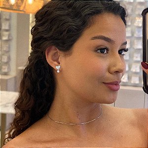 Brinco Coração Liso com Gota Cristal Steel