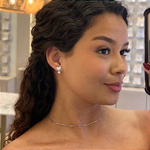 Brinco Coração Liso com Gota Cristal Steel