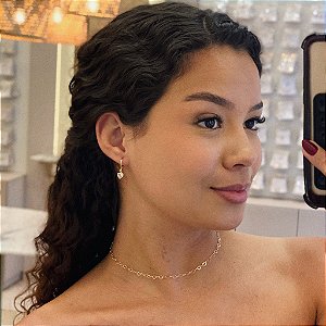 Brinco de Argola Pingente Coração Cristal Folheado a ouro 18K