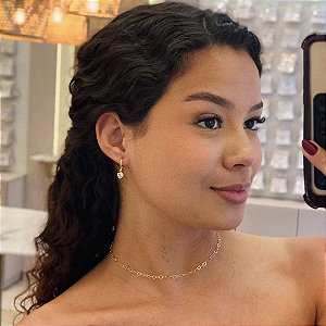 Brinco de Argola Pingente Coração Cristal Folheado a ouro 18K