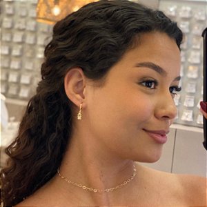 Brinco de Argola Pingente Menina Zircônia Folheado a ouro 18K