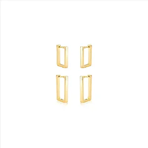 Duo Argola Lisas Retangulares Folheado a ouro 18K