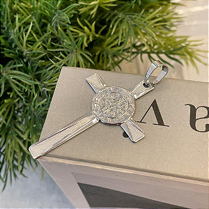 Pingente Cruz com Metalha São Bento Steel