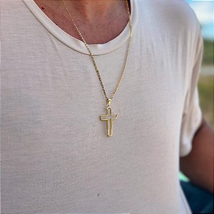 Pingente Cruz Quadrada Vazada Folheado a ouro 18K