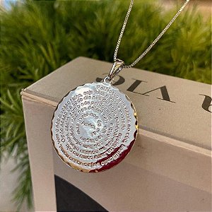 Pingente Oração Pai Nosso Medalha Redonda 25mm Steel