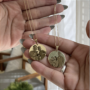 Colar Fotogravação Medalha 25mm Corrente Veneziana na Folheado a Ouro