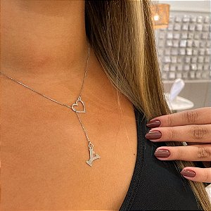 Colar Gravatinha Letra e Coração Steel