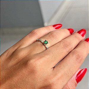 Anel Aparador Navetes e Zircônia Verde Folheado a ouro 18K