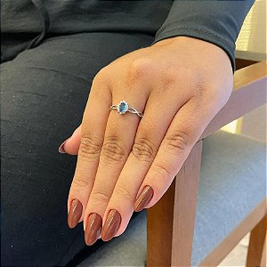 Anel Navete Azul Borda Cravejada Aro Trançado Steel