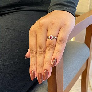 Anel Navete Vermelho Borda Cravejada Aro Trançado Steel
