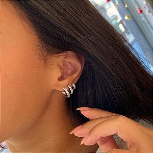 Trio de Argola Cravejada Cristal Fio Duplo Steel