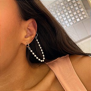 Brinco Earchain Corrente Pérolas Piercing Fake Steel