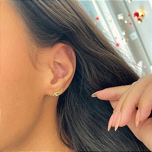 Brinco Olho Grego Delicado Zircônia Central Folheado a ouro 18K