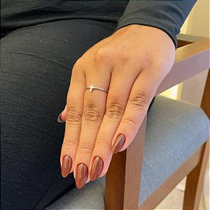Anel Aro Fino Cruz Lisa Steel
