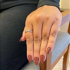 Anel Fio Liso e Fio Cravejado Cruzado em X Steel