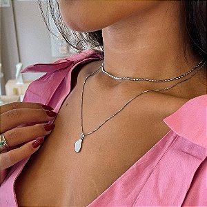 Colar Orgânico Resina Madrepérola Steel