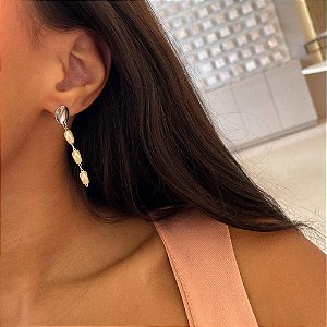 Brinco Pendente 3 Pérolas Organicas com Base Ovalada Steel