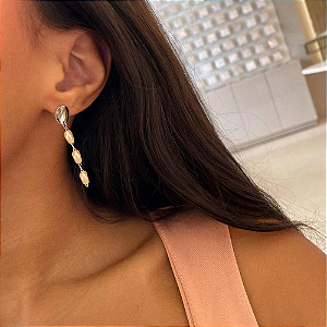 Brinco Pendente 3 Pérolas Organicas com Base Ovalada Steel