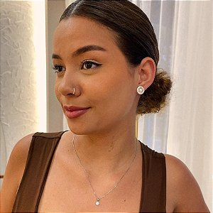 Colar de Coração com Borda Cravejada e Zirconia Cristal Centro Steel