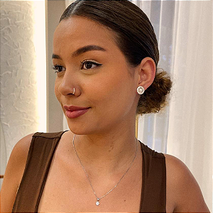 Colar de Coração com Borda Cravejada e Zirconia Cristal Centro Steel