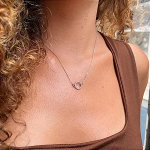 Colar Redondo Borda Cravejada com Zirconias Cristais Steel